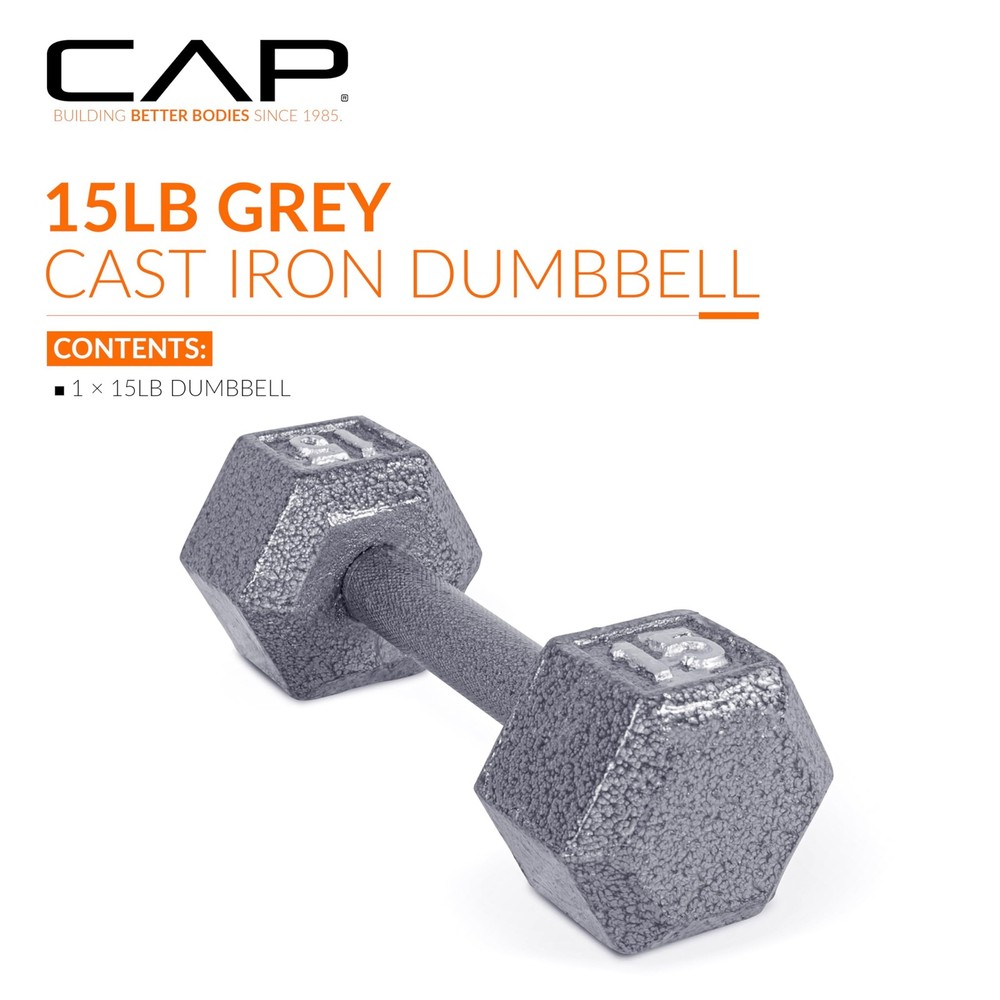 Barbell Cast Iron Hex Dumbbell, Single, 15 lb
