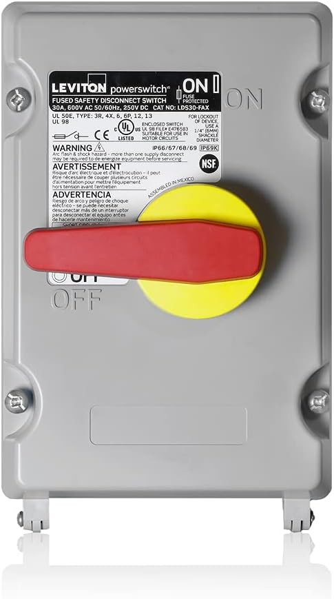 Leviton Fused Powerswitch Safety Disconnect Switch, 30 Amp, 600 Volt, Gray