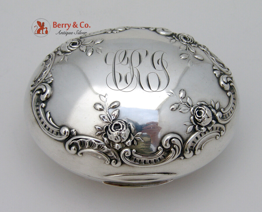 Rose and Scroll Soap Box Gorham Sterling Silver 1898 CRJ Monogram