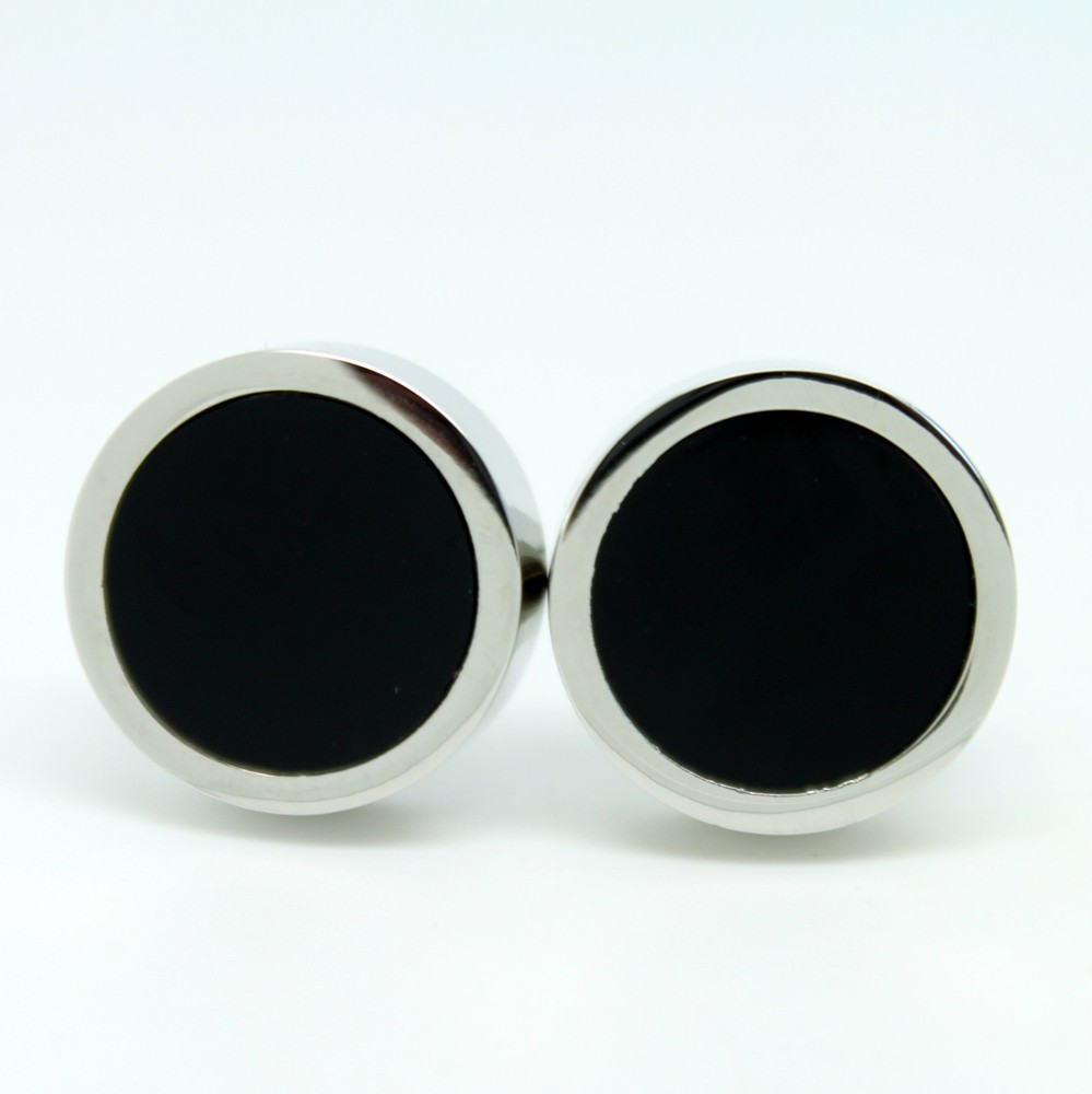 Cufflinks Circular Black Wedding Silver Trim