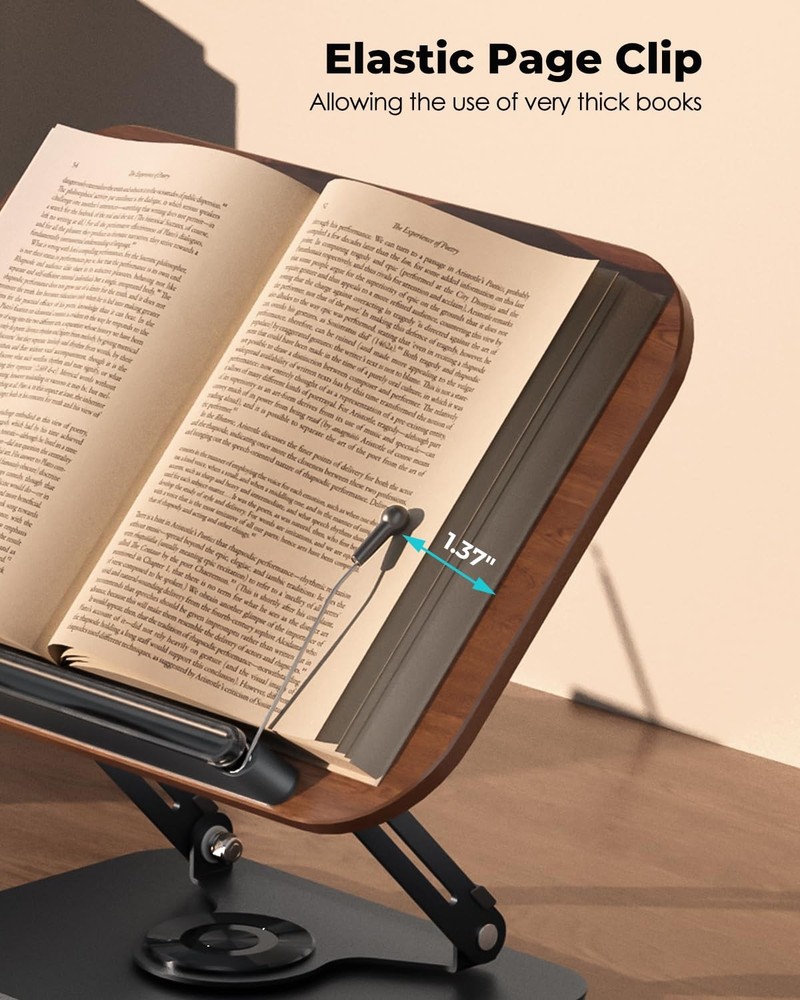 Book Stand for Reading,Book Holder, Height&Angle Adjustable, 360° Rotating Ba...