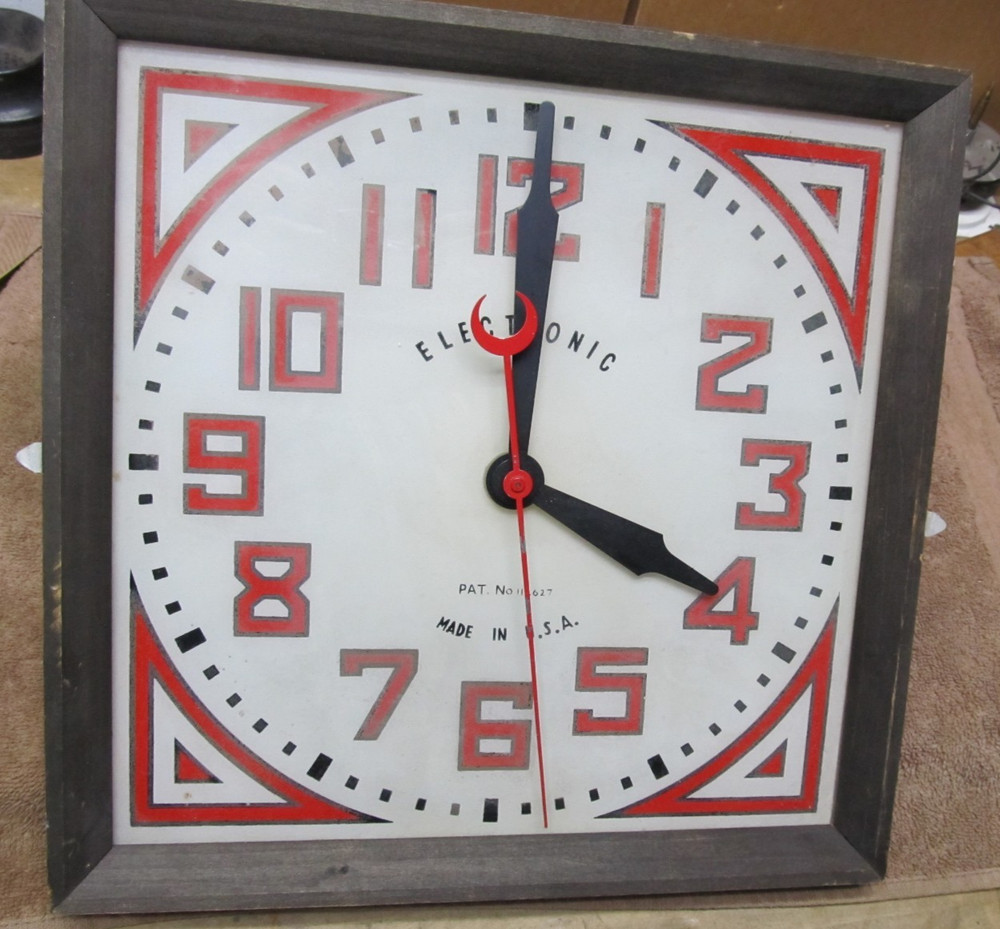 Square 12" Glass Face Reverse Painted Advertising Clock "Electronic" ,Synchron