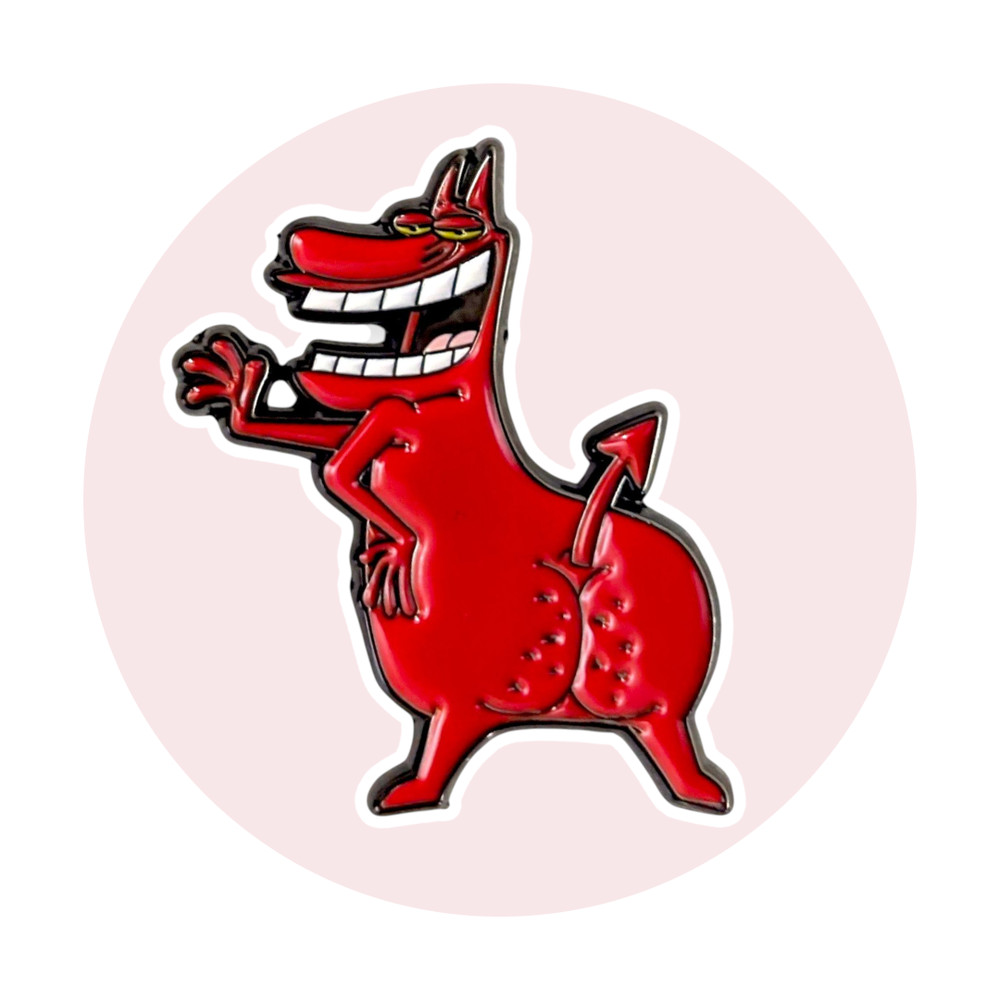 Cow and Chicken Enamel Pin: Red Guy Devil