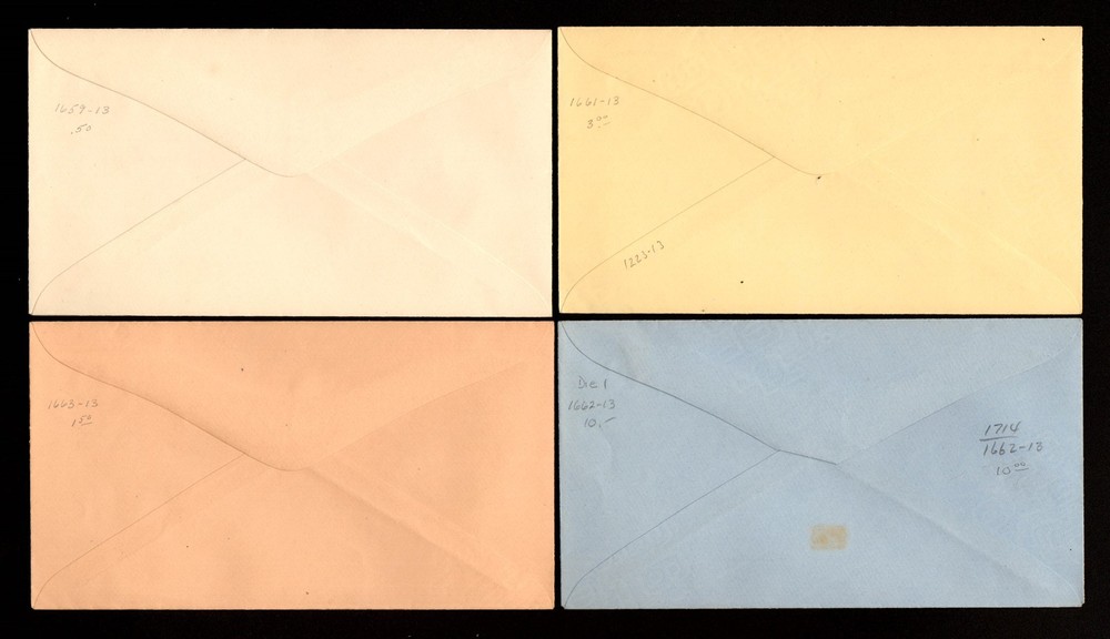 U358-U361 Mint Die 1 Envelopes, Cat $145.00