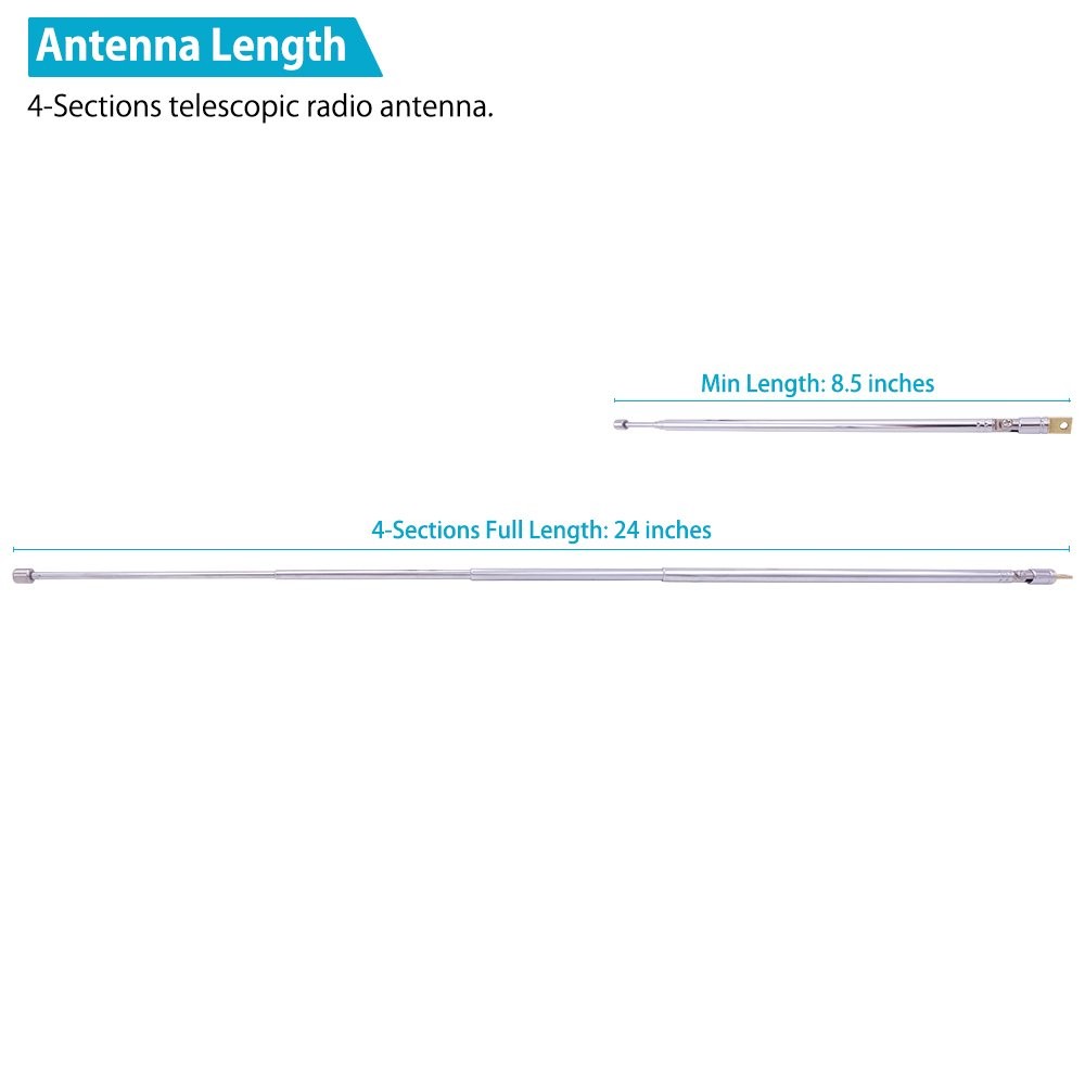FM Radio Antenna, 2-Pack Telescopic AM Antenna Replacement Silver