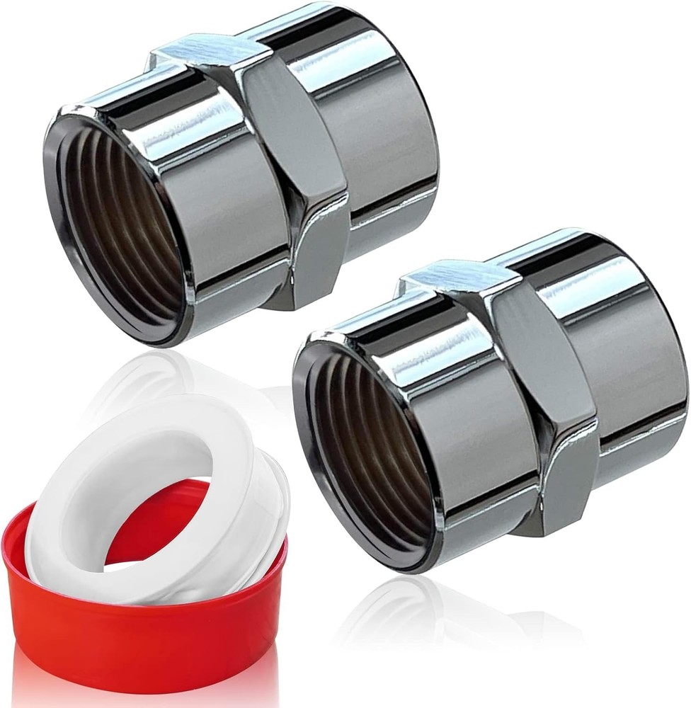 2 Pack 1/2" x NPT Female, Chrome Plated Shower Head Coupling