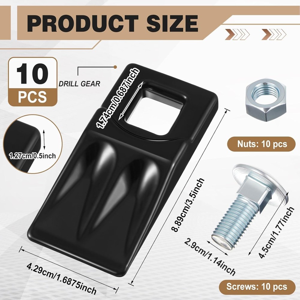 10 Pack Square Hole Replacement Auger Teeth with Hardware, High Hardness Carbon