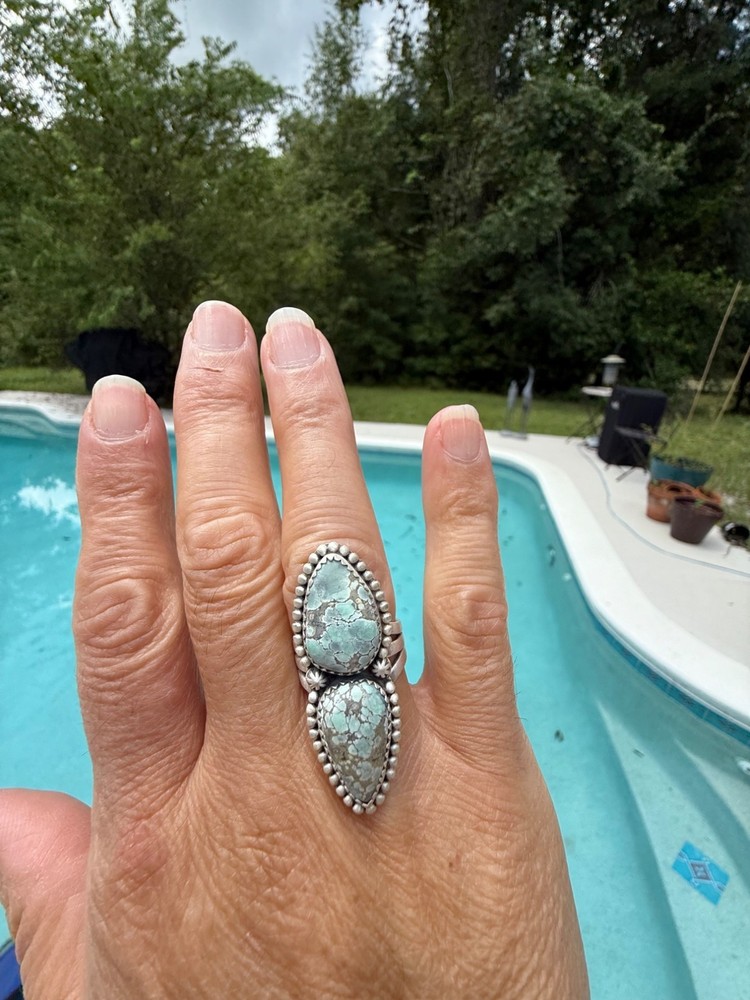 Artisan Starfox Varasite Turquoise Sterling Silver Double Stone Statement Ring