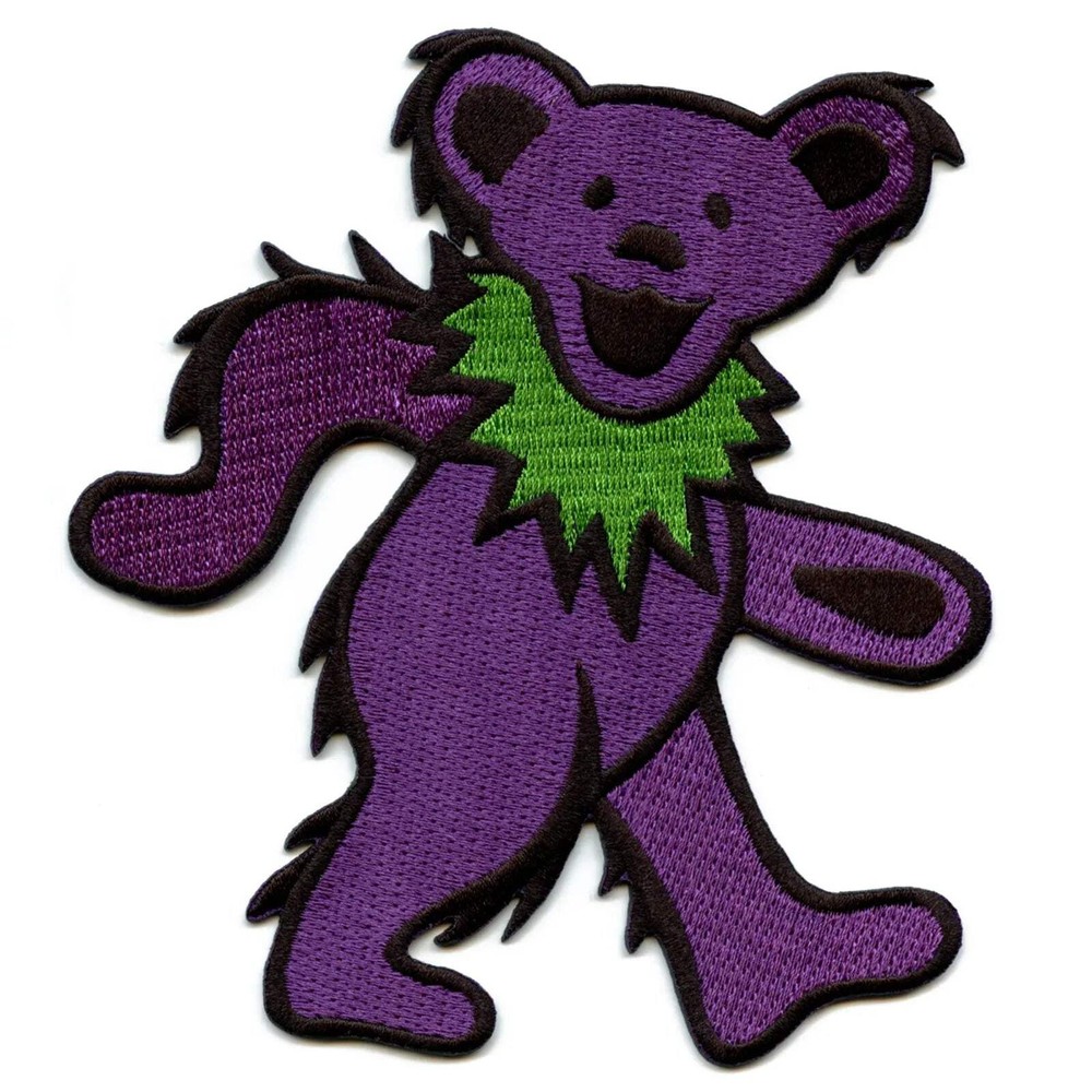 Large Grateful Dead Bear Purple Embroidered Iron On Patch