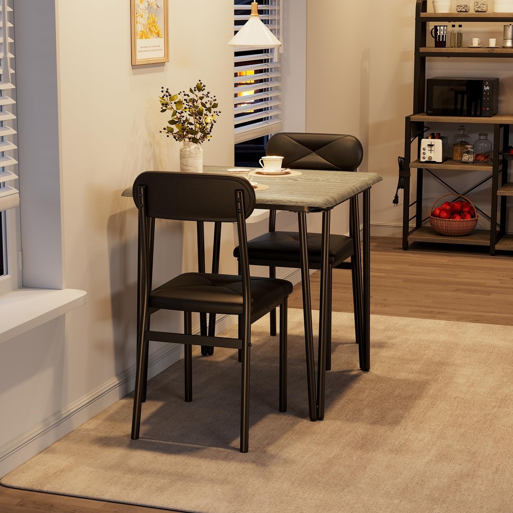 Kitchen Table w/2 Upholstered Chairs,Square Dining Table Set for 2 for Small Pla