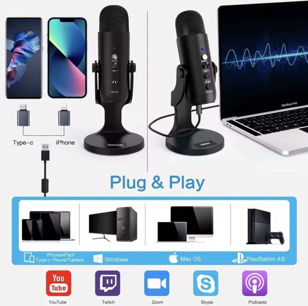 USB Microphone for PC Mac Gaming Recording Stream Podcast, Computer Condenser Mi
