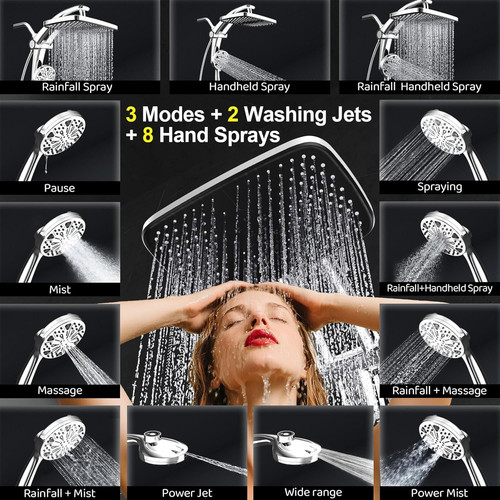 Rain Shower Head with filtered Handheld High Pressure rainfall XL, Chrome