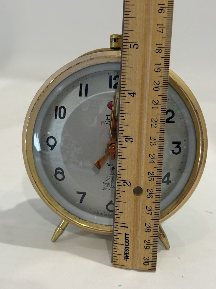 Vintage Five Rams Alarm Clock Green MCM wind Up