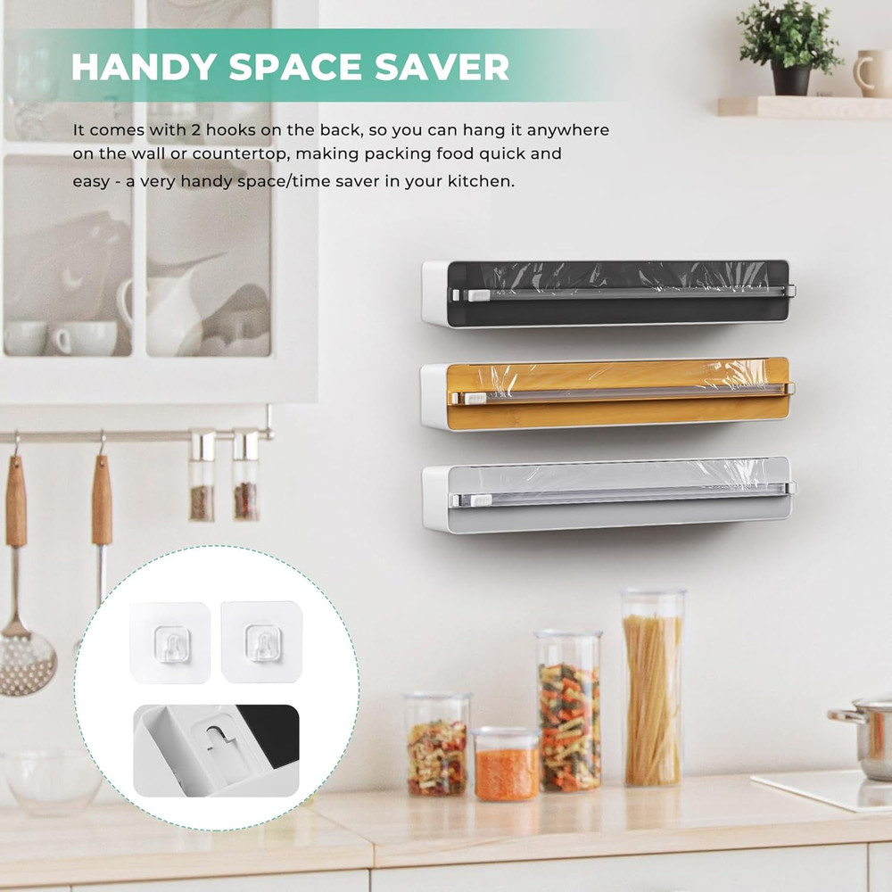 Magnetic Plastic Wrap Dispenser with Cutter - Upgrade Practical Refillable Clin