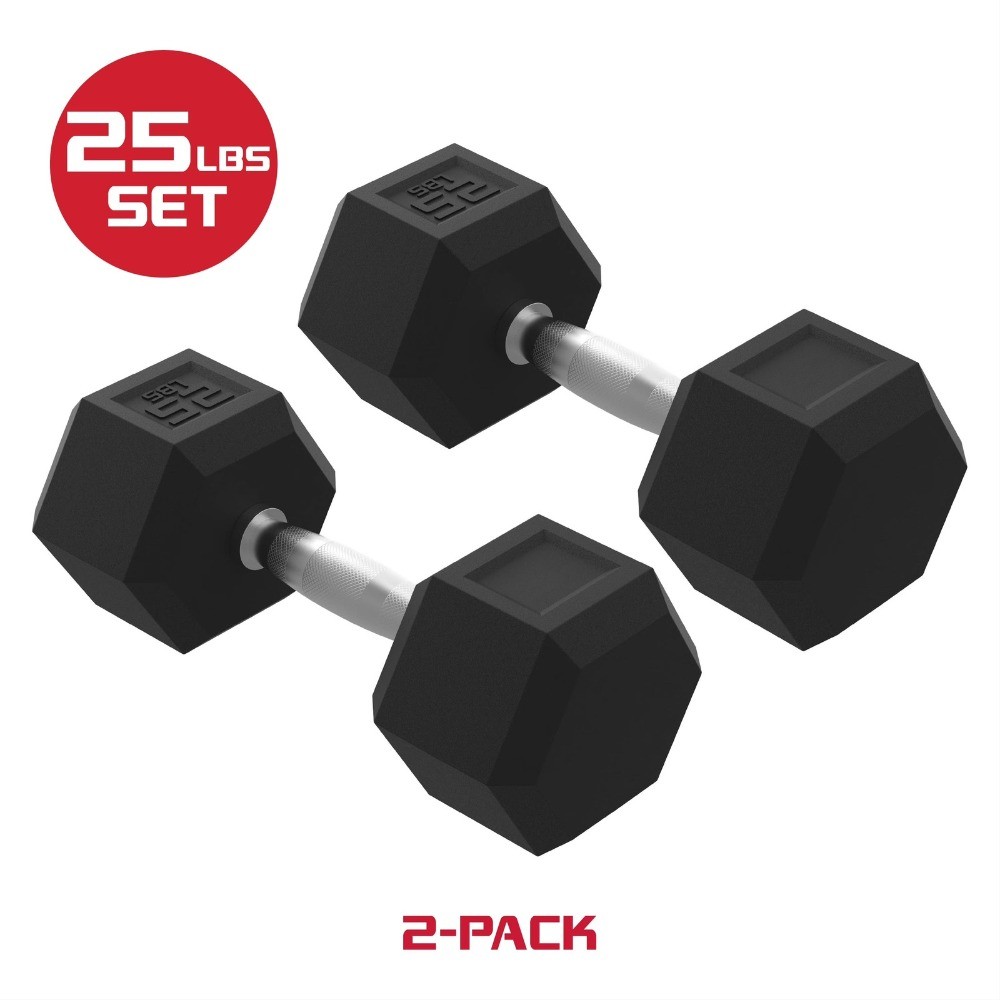 25lbs Hex Dumbbell Set – Solid Steel Handles, Durable Rubber Coating