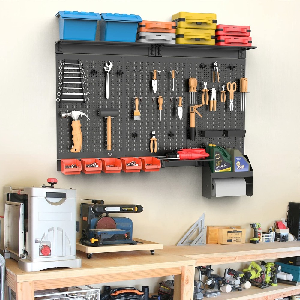 Metal Pegboard Wall Organizer 4ft Wide, Tool Storage Pegboard System for Gara...