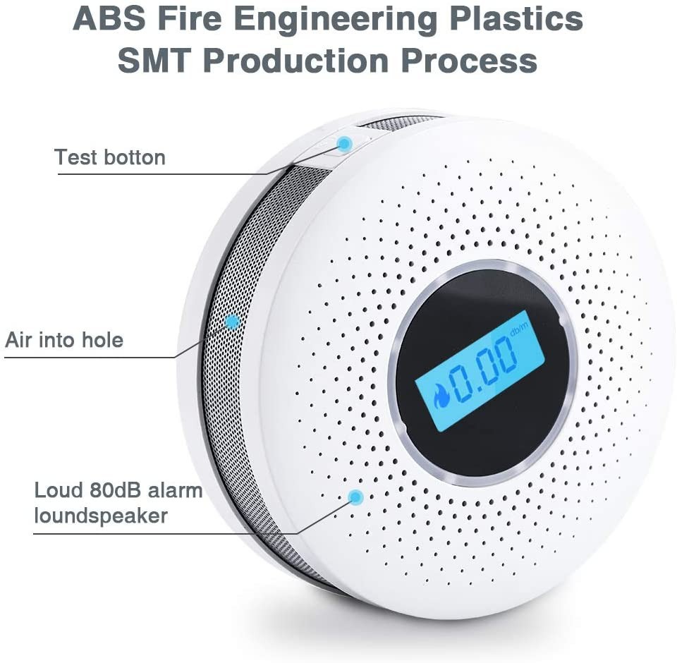 Indoor Smoke & Carbon Monoxide Detector Alarm with Test Button