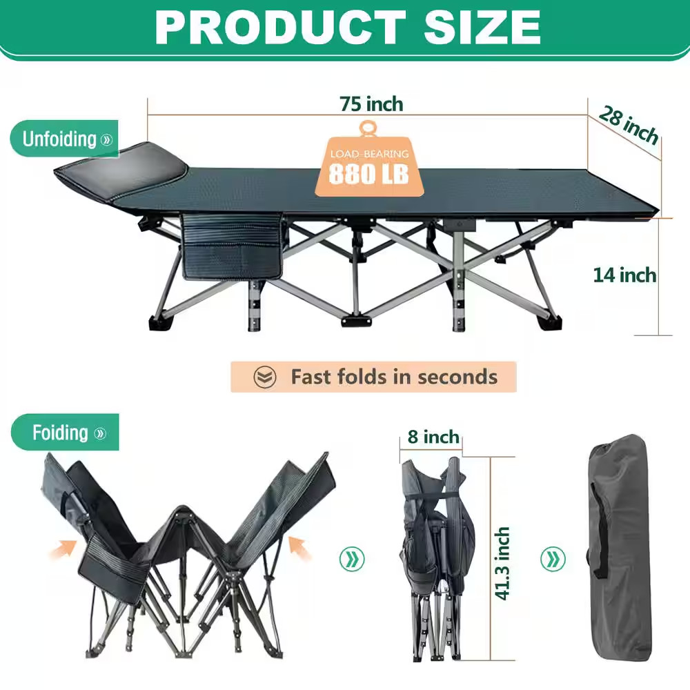 Folding Camping Cot, Heavy-Duty Sleeping Cots with Carry Bag, Double Layer Oxfor