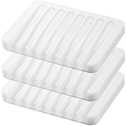 3 Pack Self-Draining Silicone Soap Dish Holder for Shower Bathroom Kitchen