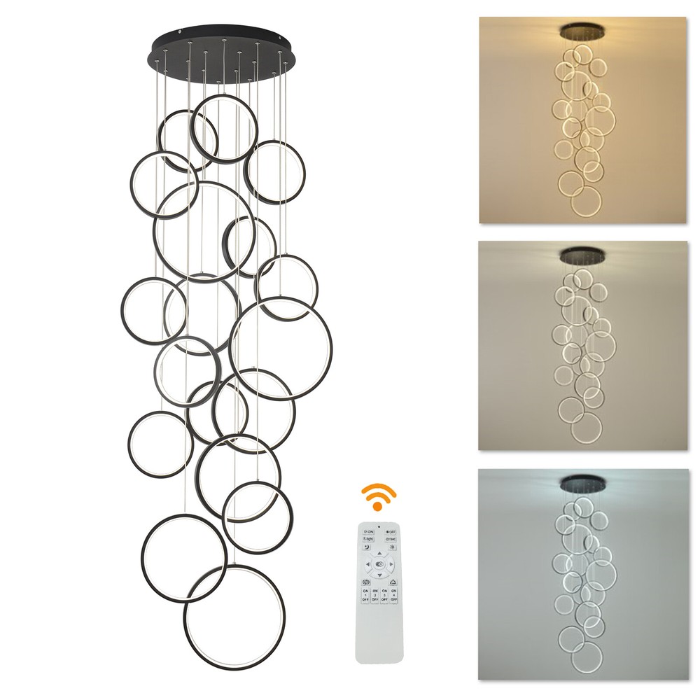 Modern Led Chandelier Lighting,Dimmable with Remote Control 18 Rings,Adjustable