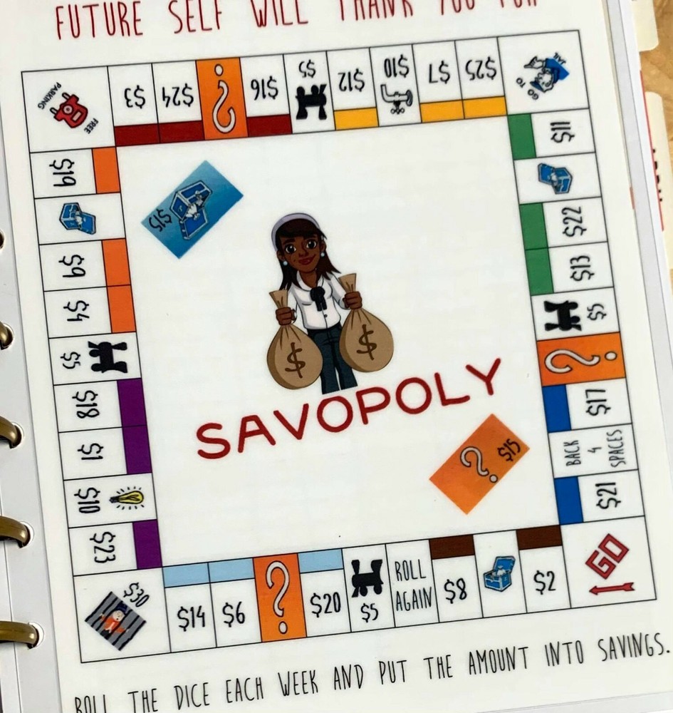 Savopoly Money Savings Two Sided Dashboard Insert for use with HAPPY Planner