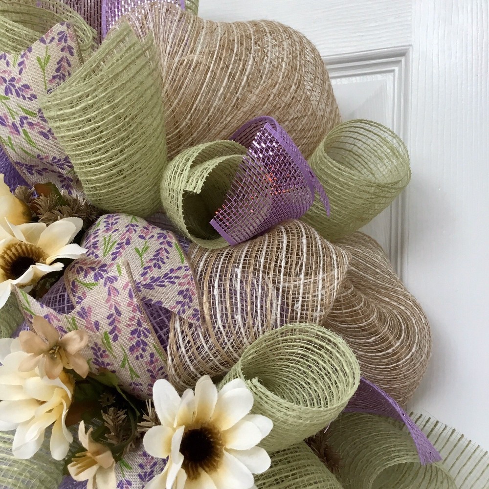 Lavender and Mint Spring Floral Wreath Handmade Deco Mesh