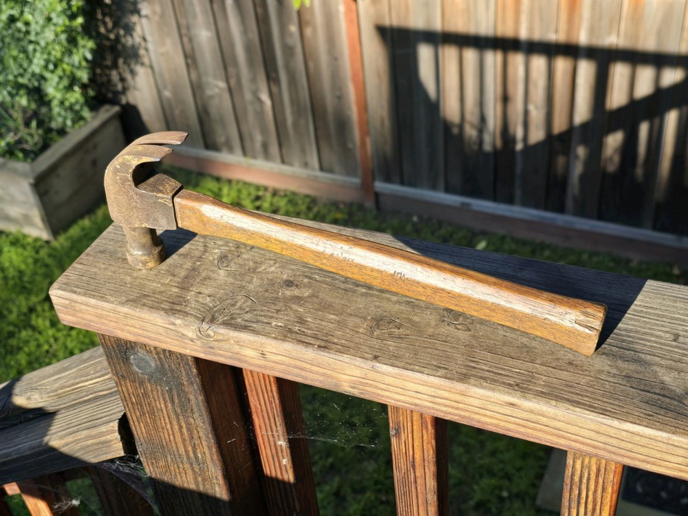 Vintage HAND MADE Brand 16 oz. Curved Claw Hammer Angular Hickory Handle