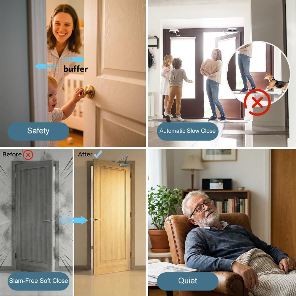Automatic Door Closer Size-3: Hydraulic Slam-Free Soft Close, Adjustable Closing