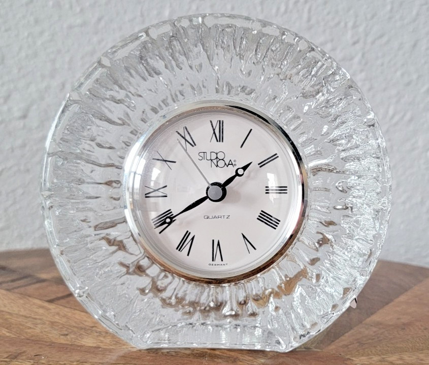 Studio Nova Moonglow Crystal Clock Textured Ice Glass Germany MCM Postmodern
