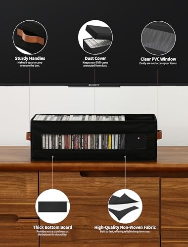 4 Packs CD Storage Box with Visible Window, Stackable CD Case 4 pack Black