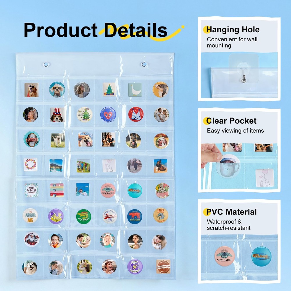 4 Pack Hanging Sticker Display Organizer Button Display Storage, Wall Door Pi...