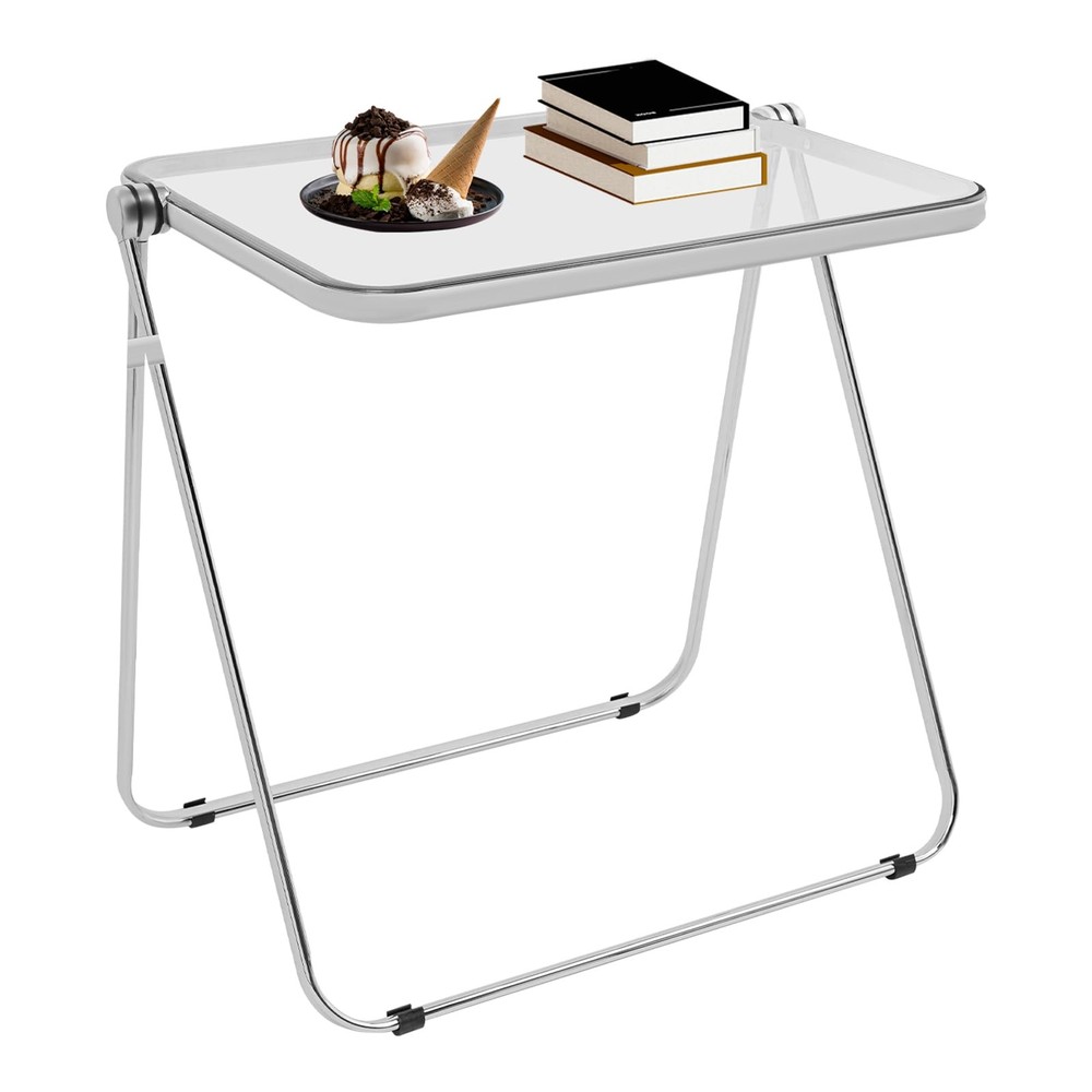 Clear Foldable Side Table Tiny Desk for Home Office, Small Computer Desk