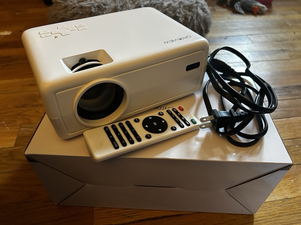 GROVIEW Home Theater Projector White with Remote and Screen Bundle