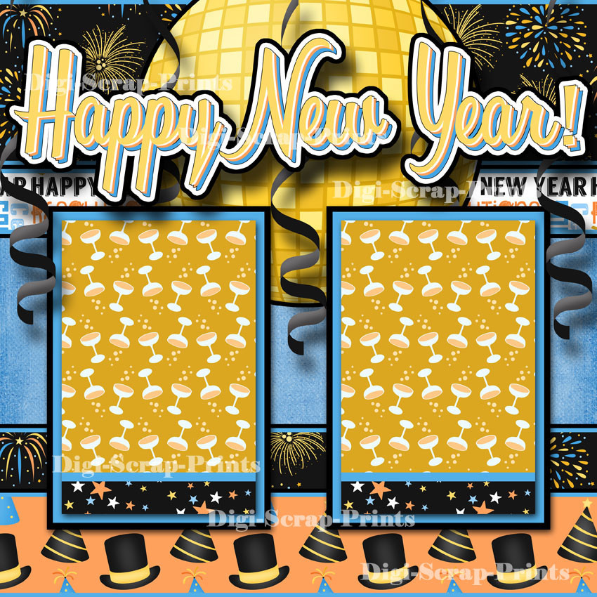 HAPPY NEW YEAR ~ 2 premade scrapbook pages paper piecing layout ~ BY DIGISCRAP