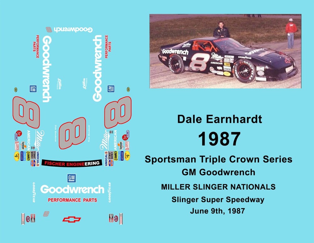 1987 #8 - 1:24 Scale Late Model Waterslide Decals - Slinger Super Speedway