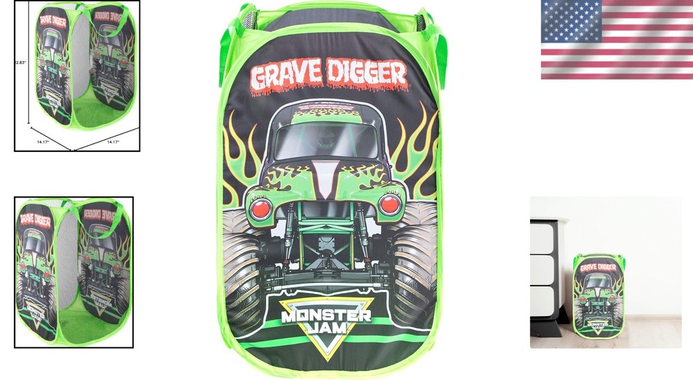 Monster Jam Grave Digger Laundry Hamper - Lightweight and Durable for Easy Use
