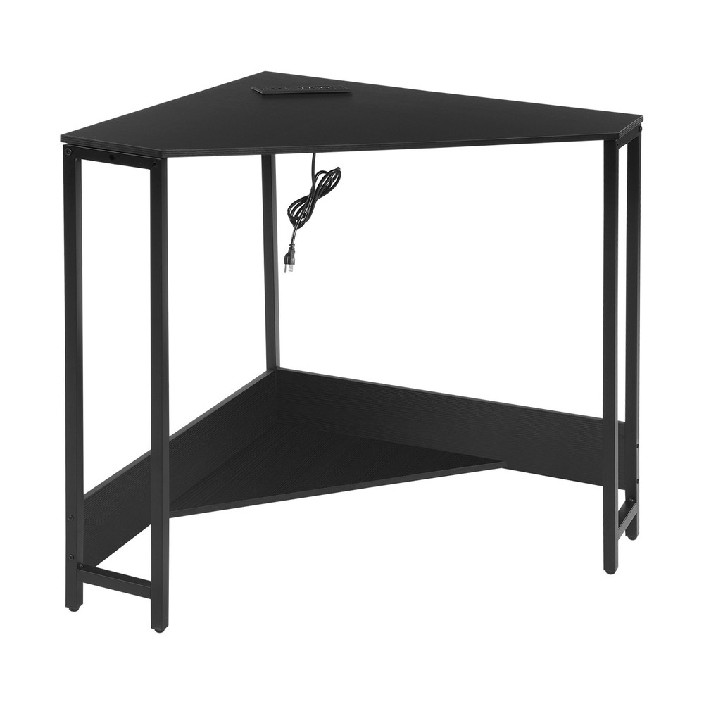 Triangular Corner Desk, Small Desk with Outlets, Free Standing Corner Table