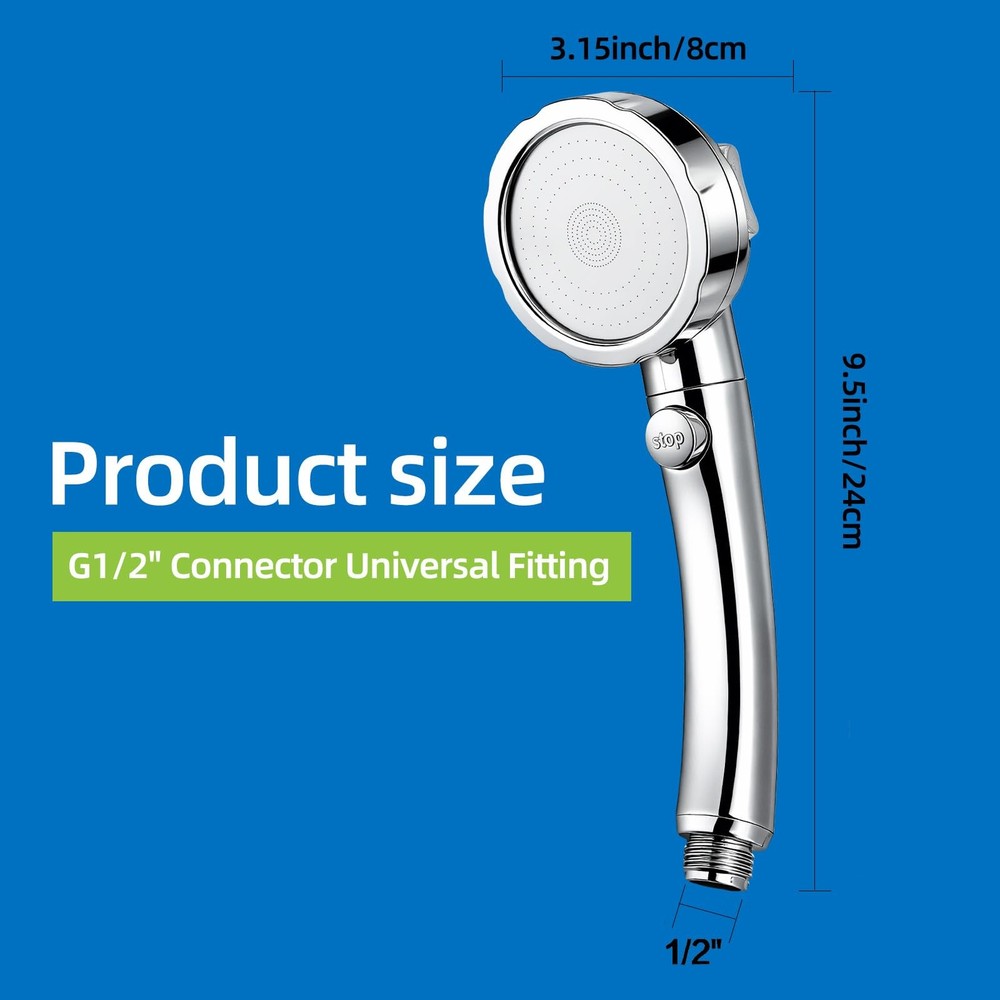 High Pressure Handheld Shower Head with ON/OFF Pause Switch 3 Spray Silver
