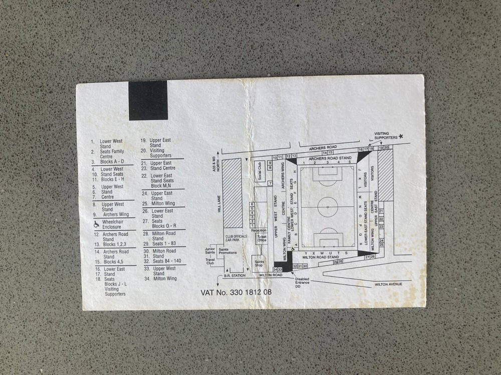 Southampton v Watford 1999-00 Match Ticket