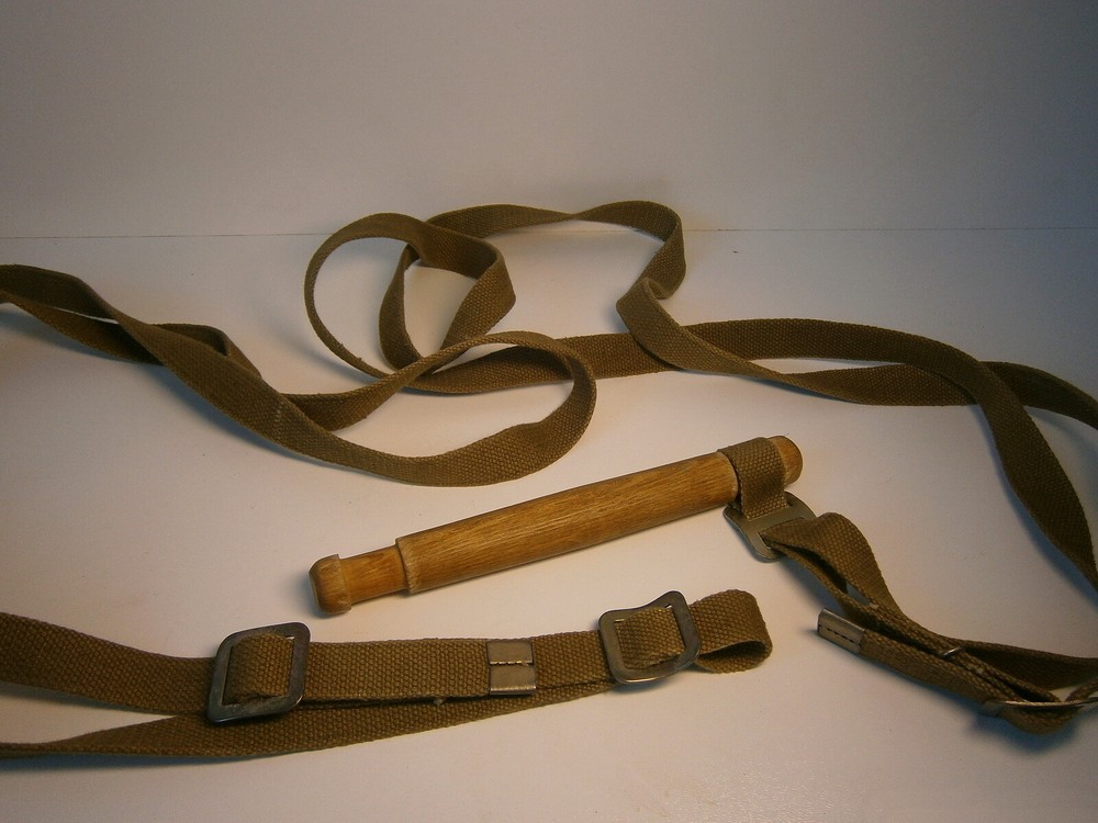 Vtg Soviet Military Heavy Duty Carrying Strap Wooden Handle Strap-A-Handle 70"
