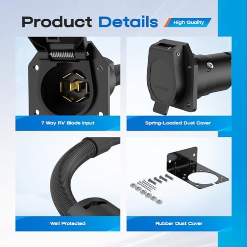 7 Way RV Trailer Light Connector Socket - 7 Pin Wire Harness Electrical