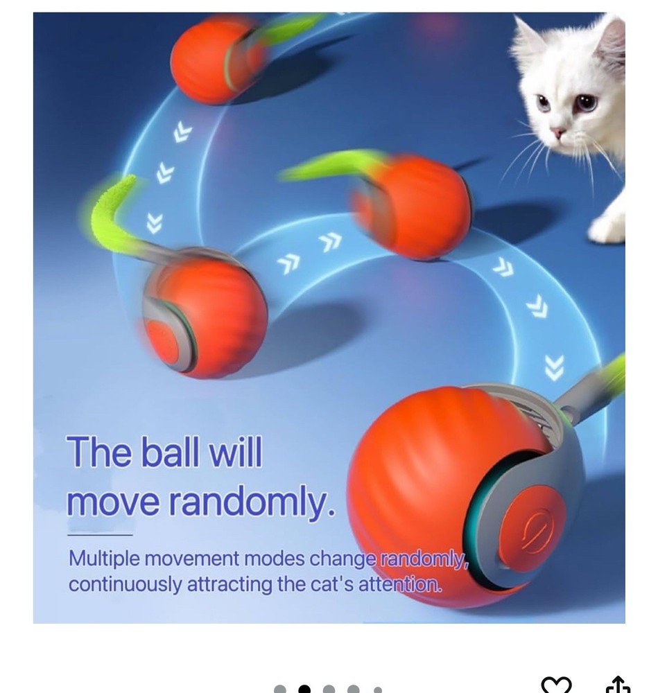 Interactive Cat Ball Toy Automatic Rolling with 2 Speed Settings 90 Min Runtine