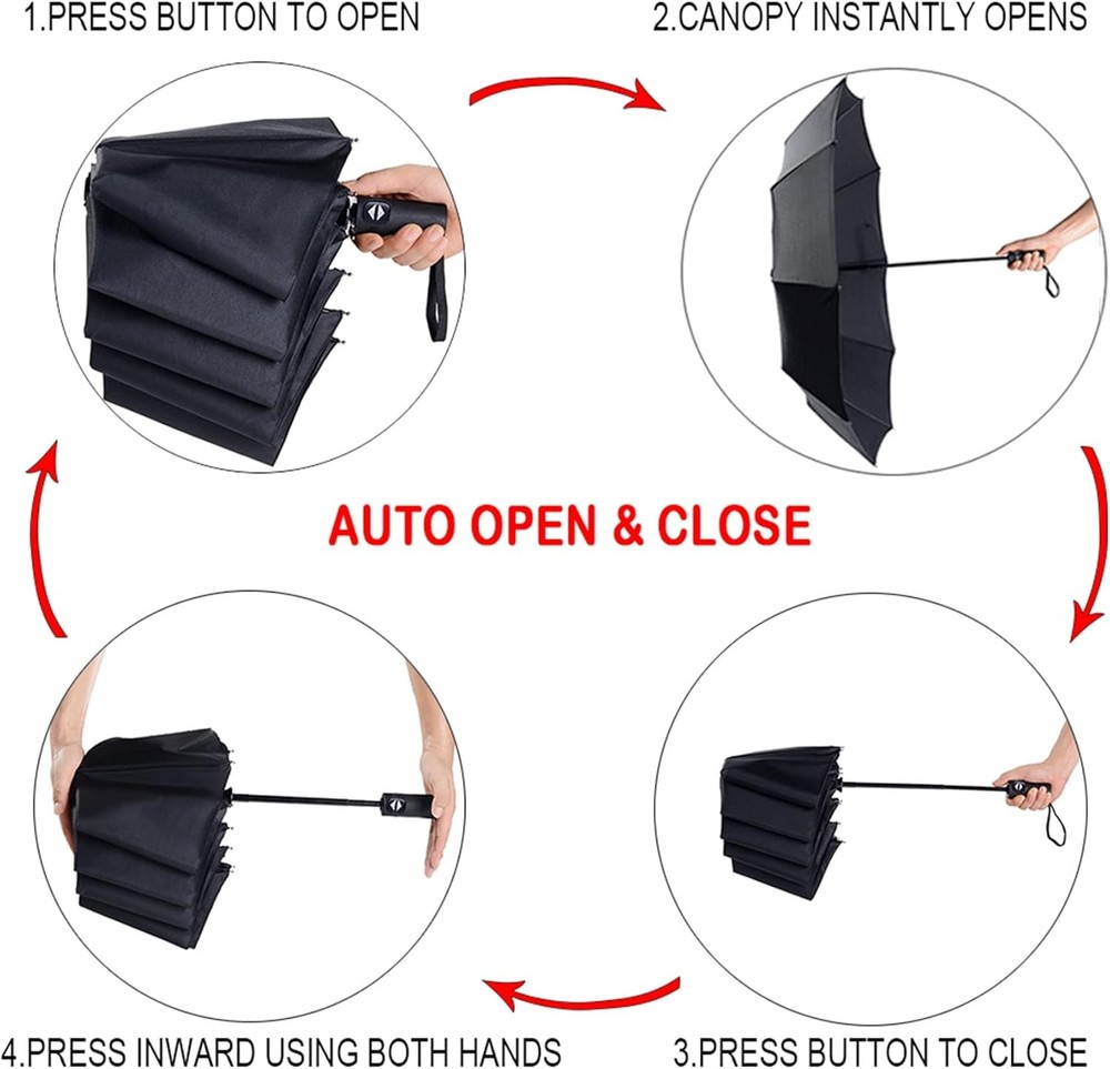 Travel Essentials Umbrella Windproof Compact Collapsible Light, Black