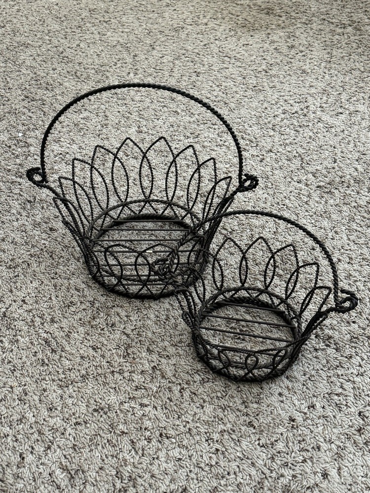 Black Metal Baskets With Handles Set Of 2