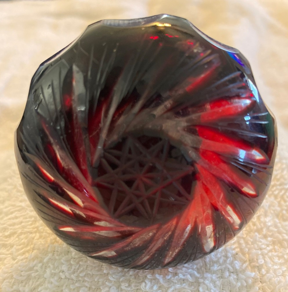 Vintage Victorian Ruby Red Cut Glass Doorknob Set