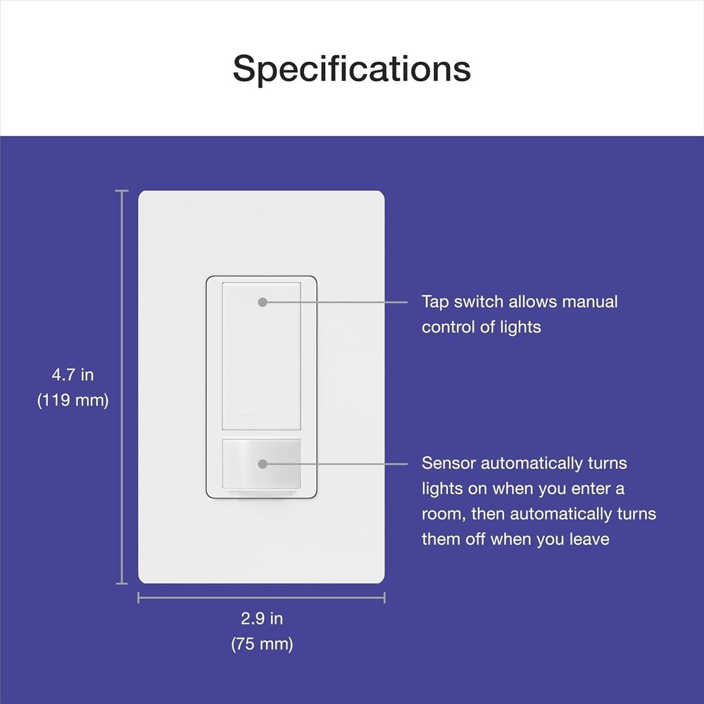 Maestro Motion Sensor Light Switch Indoor for Bathroom, Garage, Laundry Room, An