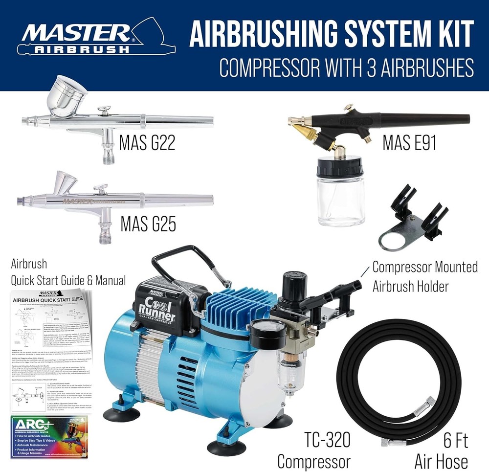 Professional Airbrushing Kit with 3 Airbrushes