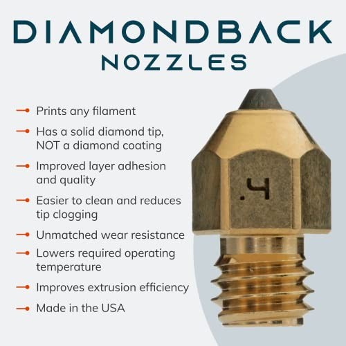 Diamondback Nozzles – MK8 Compatible – Polycrystalline Solid Diamond Tip 0.4mm