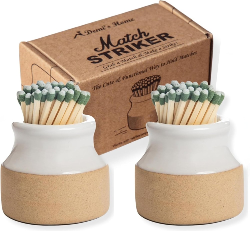 Delicate White Match Striker Set - 2 Ceramic Holders for Candles & Incense