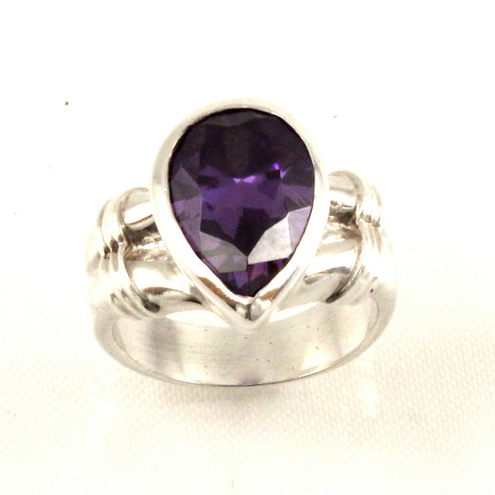 Solid Sterling Silver .925 Classic Pear Amethyst Solitaire Ring TPJ
